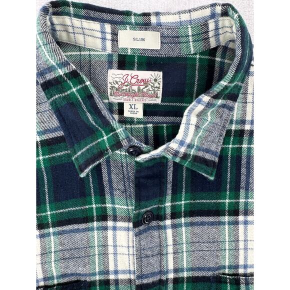 J crew Mens Navy Green Flannel Tartan Plaid Shirt XL Cotton Button Down - Picture 4 of 7